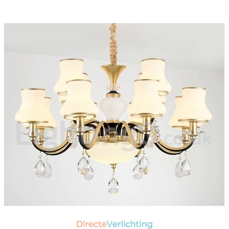 12 Licht Retro Rustieke Luxe Kristallen Hanglamp Kroonluchter met Glazen Kap
