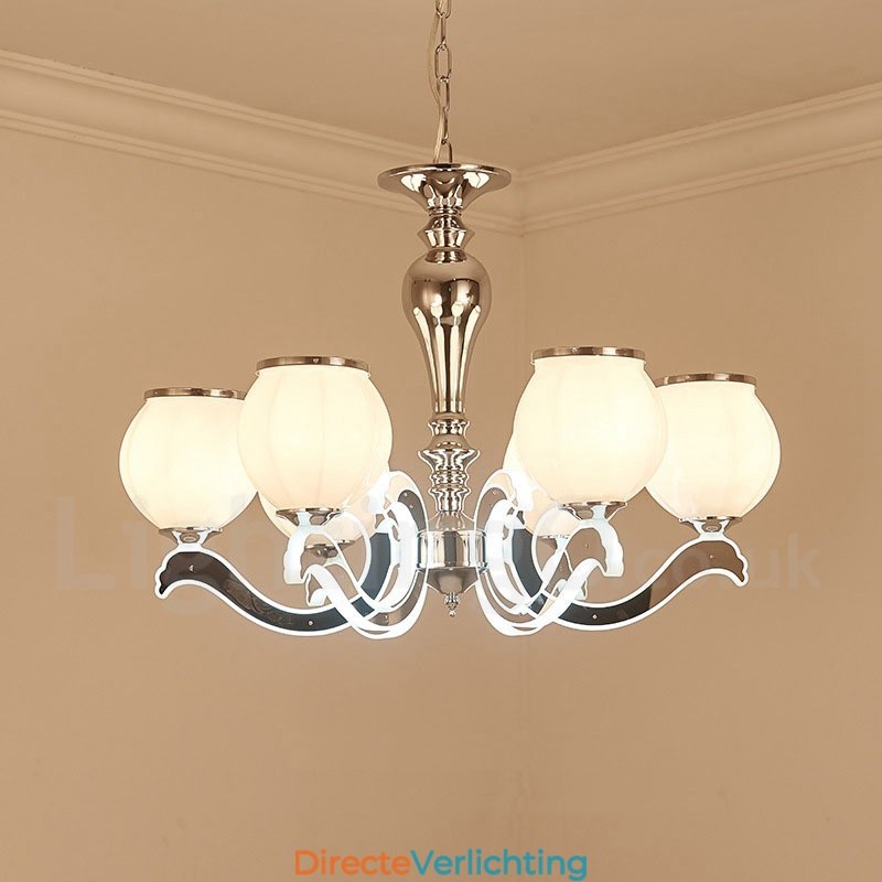 6-lichts moderne, eigentijdse luxe hanglamp kroonluchter met glazen kap