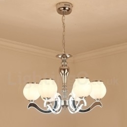 6-lichts moderne, eigentijdse luxe hanglamp kroonluchter met glazen kap