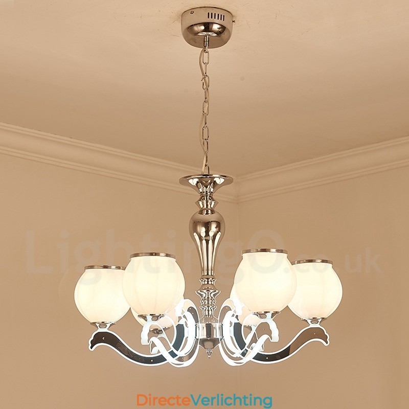 6-lichts moderne, eigentijdse luxe hanglamp kroonluchter met glazen kap