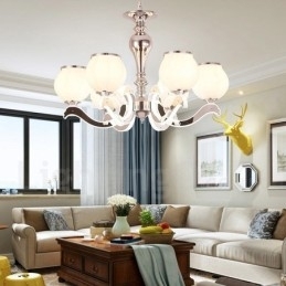 6-lichts moderne, eigentijdse luxe hanglamp kroonluchter met glazen kap