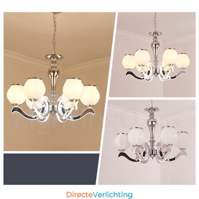 6-lichts moderne, eigentijdse luxe hanglamp kroonluchter met glazen kap