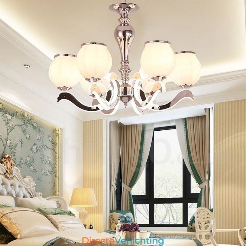 6-lichts moderne, eigentijdse luxe hanglamp kroonluchter met glazen kap