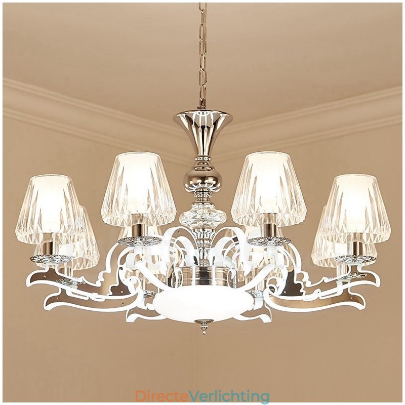 Retro Rustieke Luxe Kristallen Hanglamp Kroonluchter met Glazen Kap