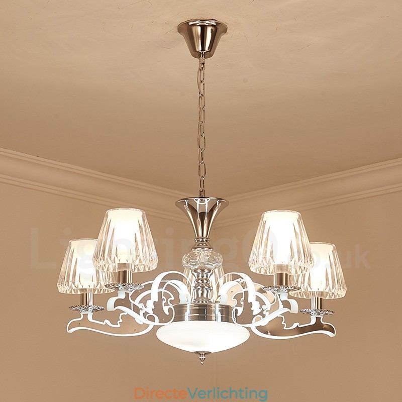 Retro Rustieke Luxe Kristallen Hanglamp Kroonluchter met Glazen Kap