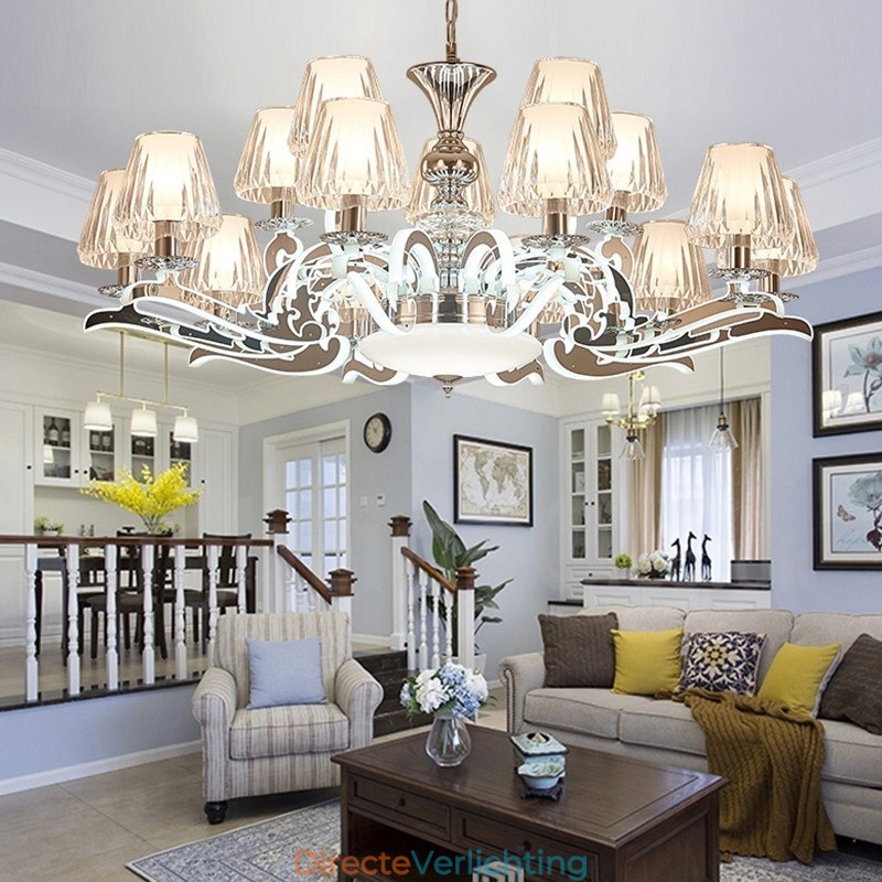 Retro Rustieke Luxe Kristallen Hanglamp Kroonluchter met Glazen Kap