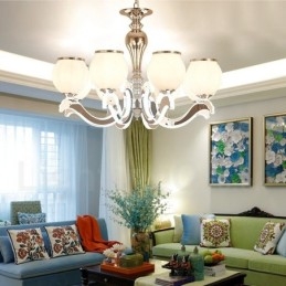 8-lichts moderne, eigentijdse luxe hanglamp kroonluchter met glazen kap