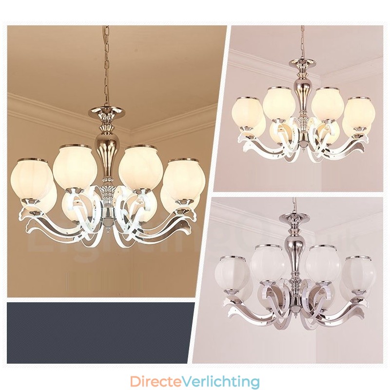 8-lichts moderne, eigentijdse luxe hanglamp kroonluchter met glazen kap