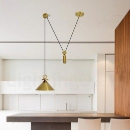 Puur koperen moderne eigentijdse Scandinavische stijl Rise and Fall hanglamp messing plafondlamp