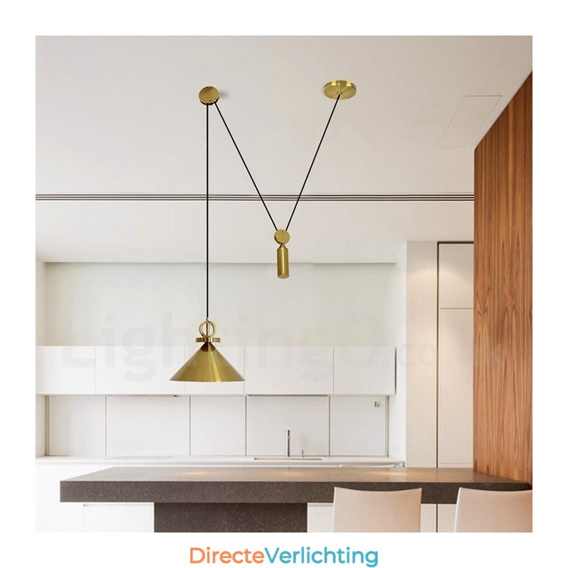 Puur koperen moderne eigentijdse Scandinavische stijl Rise and Fall hanglamp messing plafondlamp