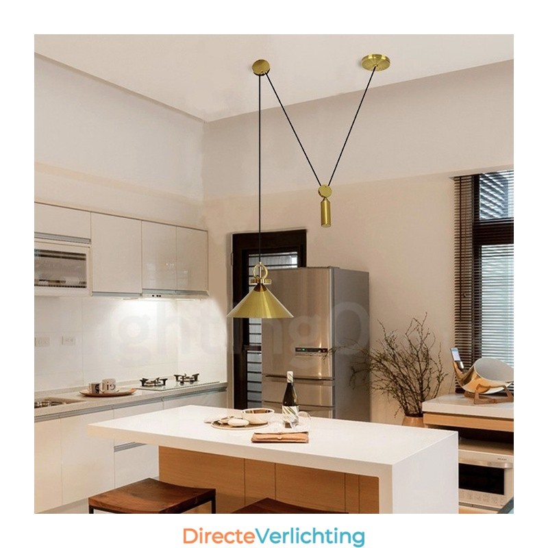 Puur koperen moderne eigentijdse Scandinavische stijl Rise and Fall hanglamp messing plafondlamp