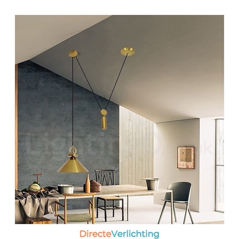 Puur koperen moderne eigentijdse Scandinavische stijl Rise and Fall hanglamp messing plafondlamp