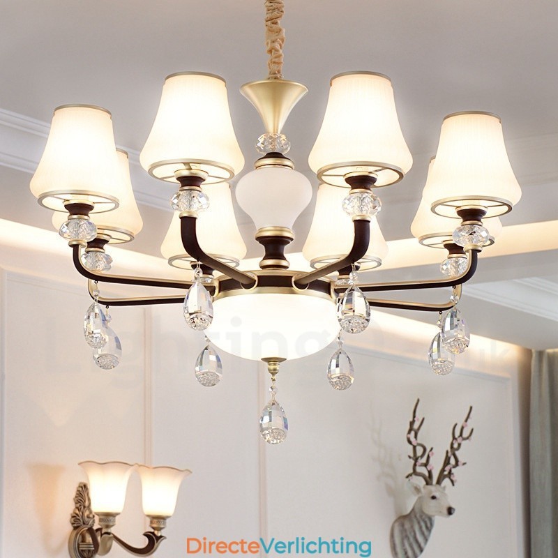 Moderne, eigentijdse retro luxe kristallen hanglamp kroonluchter met glazen kap