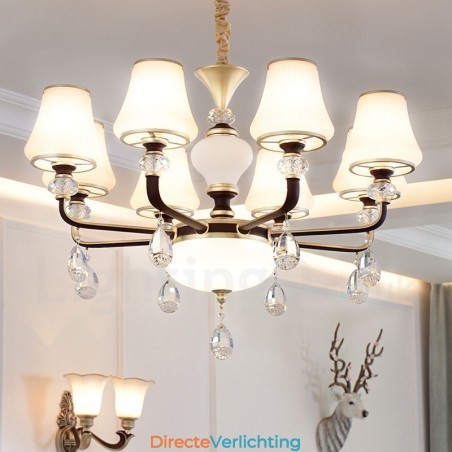 Moderne, eigentijdse retro luxe kristallen hanglamp kroonluchter met glazen kap Moderne, eigentijdse retro luxe kristallen hanglamp kroonluchter met glazen kap