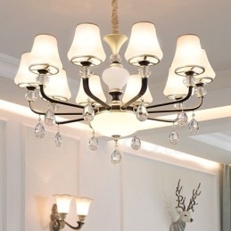 Moderne, eigentijdse retro luxe kristallen hanglamp kroonluchter met glazen kap