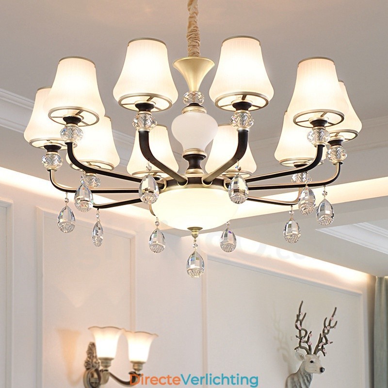 Moderne, eigentijdse retro luxe kristallen hanglamp kroonluchter met glazen kap