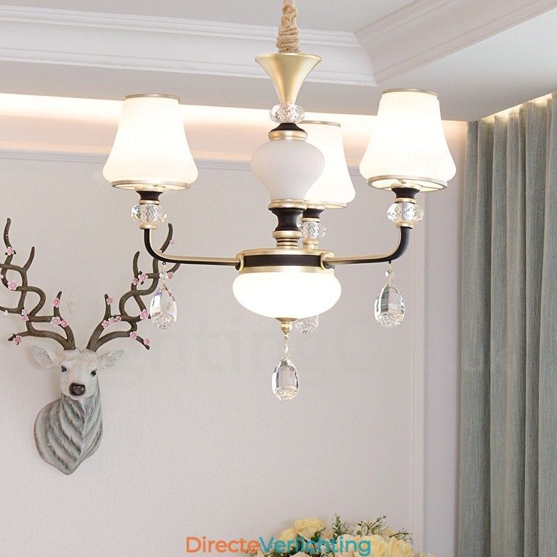 Moderne, eigentijdse retro luxe kristallen hanglamp kroonluchter met glazen kap