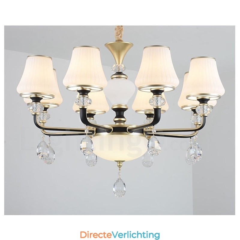 Moderne, eigentijdse retro luxe kristallen hanglamp kroonluchter met glazen kap