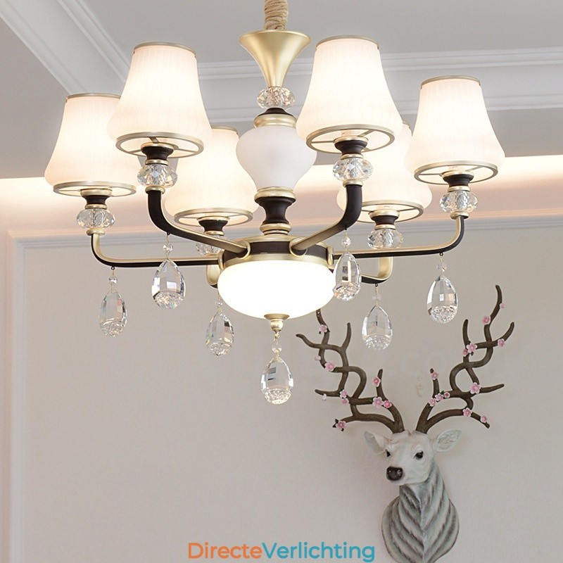 Moderne, eigentijdse retro luxe kristallen hanglamp kroonluchter met glazen kap