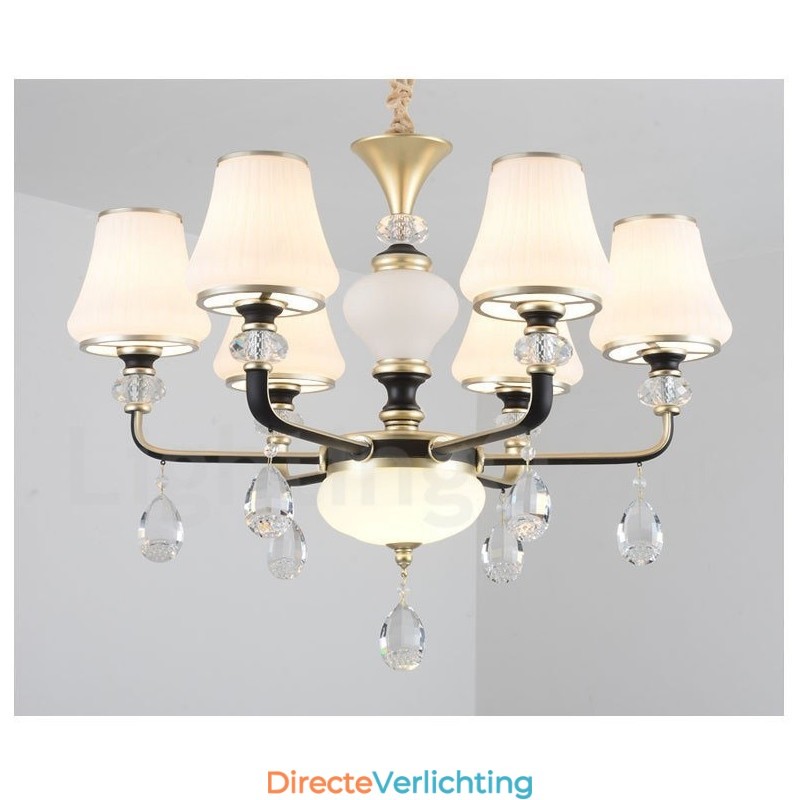 Moderne, eigentijdse retro luxe kristallen hanglamp kroonluchter met glazen kap
