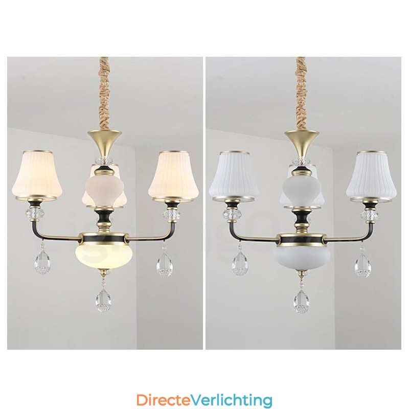 Moderne, eigentijdse retro luxe kristallen hanglamp kroonluchter met glazen kap