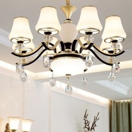 Moderne, eigentijdse retro luxe kristallen hanglamp kroonluchter met glazen kap