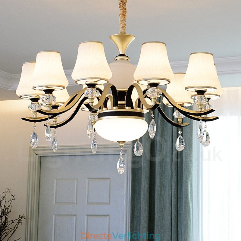 Moderne, eigentijdse retro luxe kristallen hanglamp kroonluchter met glazen kap