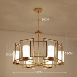 Moderne, eigentijdse hanglamp van messing met 6 lampen en glazen kap