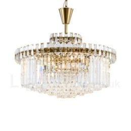 Moderne, eigentijdse 9-lichts stalen hanglamp met kristallen kap