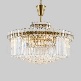 Moderne, eigentijdse 9-lichts stalen hanglamp met kristallen kap