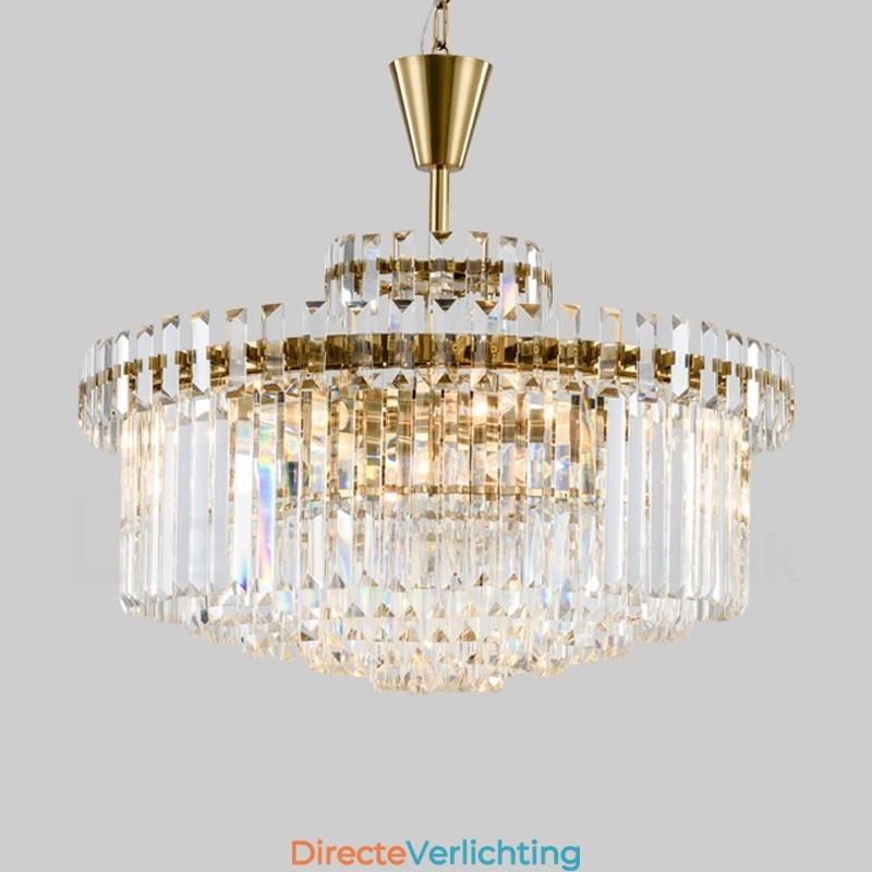 Moderne, eigentijdse 9-lichts stalen hanglamp met kristallen kap