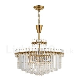 Moderne, eigentijdse 9-lichts stalen hanglamp met kristallen kap