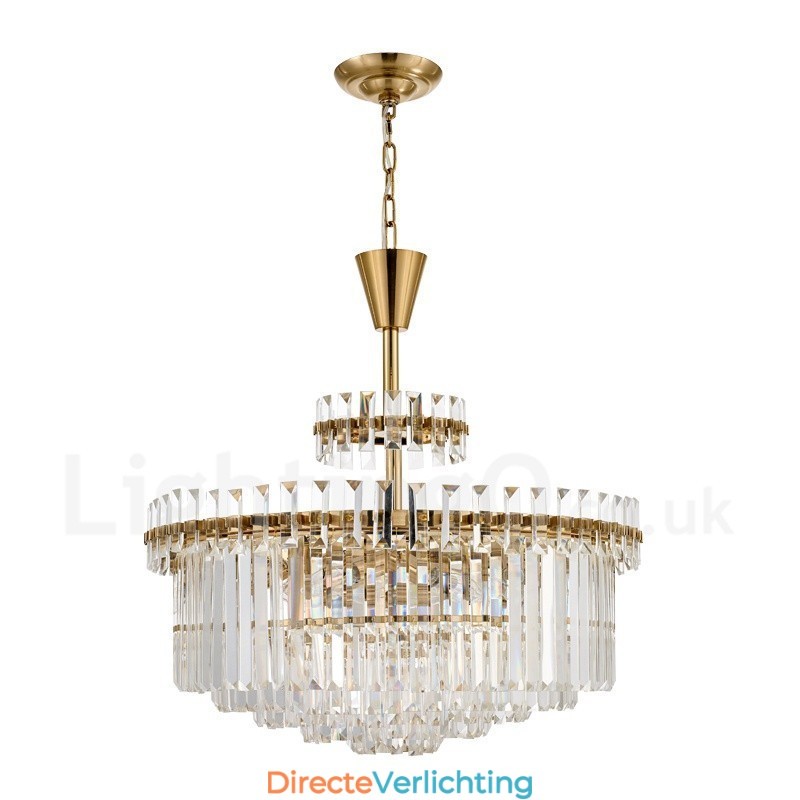 Moderne, eigentijdse 9-lichts stalen hanglamp met kristallen kap