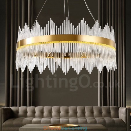 Moderne, eigentijdse stalen hanglamp met glazen kap Moderne, eigentijdse stalen hanglamp met glazen kap