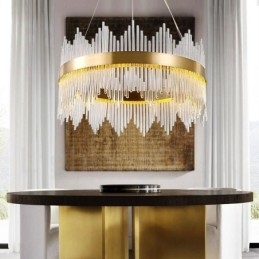 Moderne, eigentijdse stalen hanglamp met glazen kap