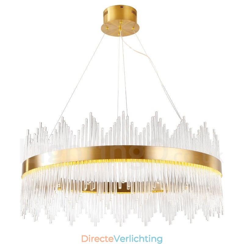 Moderne, eigentijdse stalen hanglamp met glazen kap