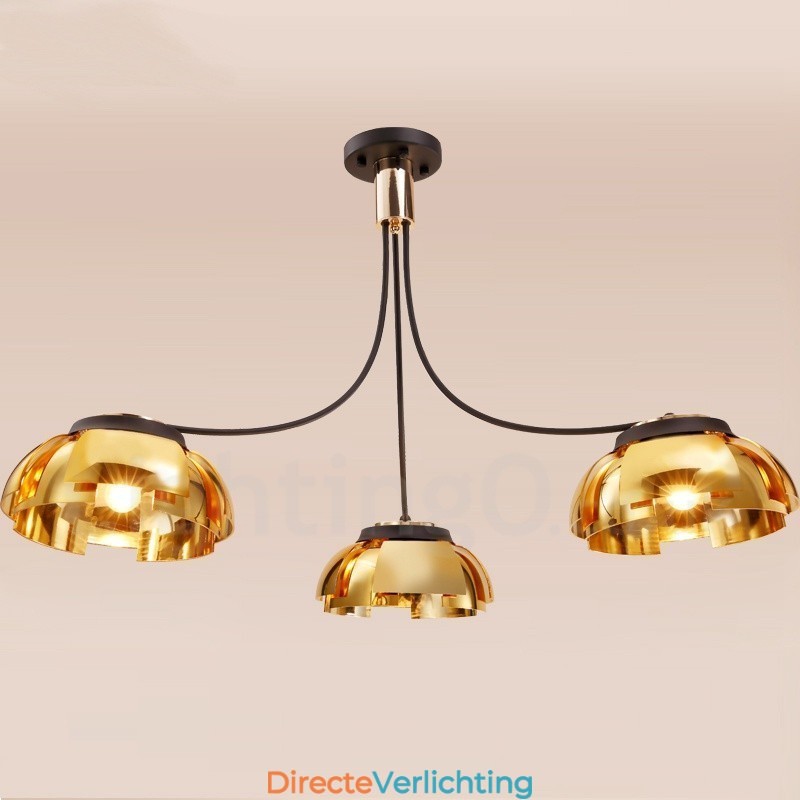 Moderne eigentijdse 3-lichts stalen kroonluchter met acryl kap