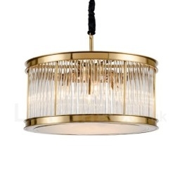 Moderne, eigentijdse hanglamp van staal met 8 lampen en een kap van kristalacryl