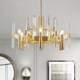 Moderne, eigentijdse 8-lichts metalen kroonluchter met kristallen kap