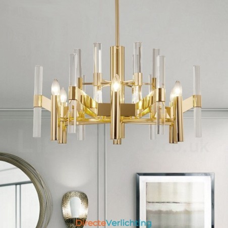 Moderne, eigentijdse 8-lichts metalen kroonluchter met kristallen kap Moderne, eigentijdse 8-lichts metalen kroonluchter met kristallen kap