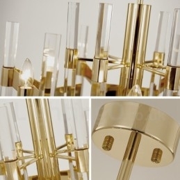 Moderne, eigentijdse 8-lichts metalen kroonluchter met kristallen kap