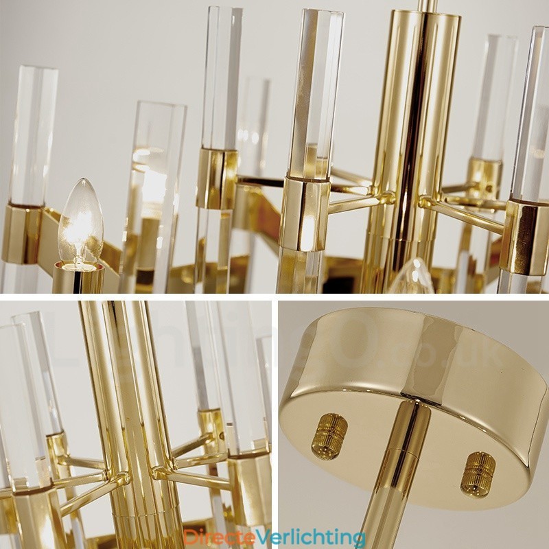 Moderne, eigentijdse 8-lichts metalen kroonluchter met kristallen kap