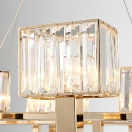 Moderne, eigentijdse hanglamp van staal met 6 lampen en kristallen kap