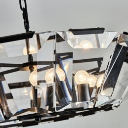 Moderne, eigentijdse hanglamp van staal met 8 lampen en kap van kristalglas