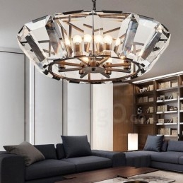 Moderne, eigentijdse hanglamp van staal met 8 lampen en kap van kristalglas