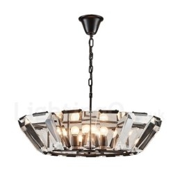 Moderne, eigentijdse hanglamp van staal met 8 lampen en kap van kristalglas