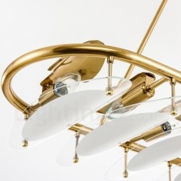 Moderne, eigentijdse 9-lichts hanglamp van messing met glazen kap