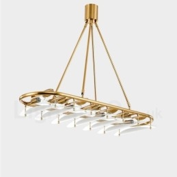 Moderne, eigentijdse 9-lichts hanglamp van messing met glazen kap