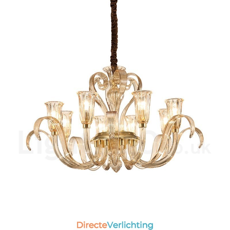 Moderne eigentijdse 8-lichts glazen kroonluchter met glazen kap