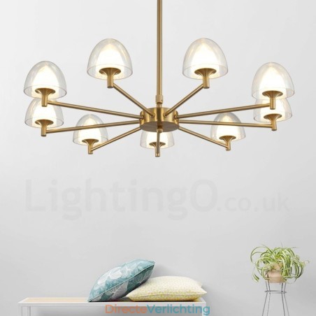 Moderne, eigentijdse 9-lichts metalen kroonluchter met acryl kap Moderne, eigentijdse 9-lichts metalen kroonluchter met acryl kap